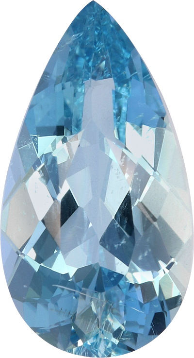Pear cut aquamarine, 12.82 by 7.01 mm, shown at actual size