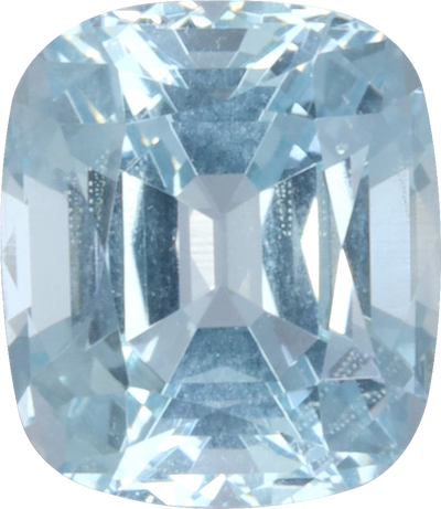Cushion cut aquamarine, 8.27 by 7.17 mm, shown at actual size