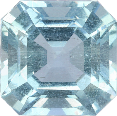 Square cut aquamarine, 8.05 by 8.11 mm, shown at actual size