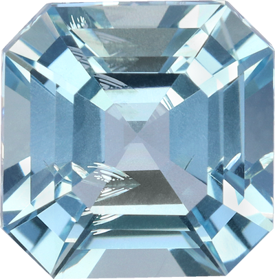 Square cut aquamarine, 6.96 by 6.84 mm, shown at actual size
