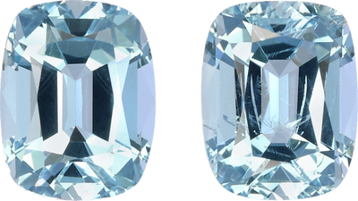 Cushion cut aquamarine, 7.29 by 5.69 mm, shown at actual size