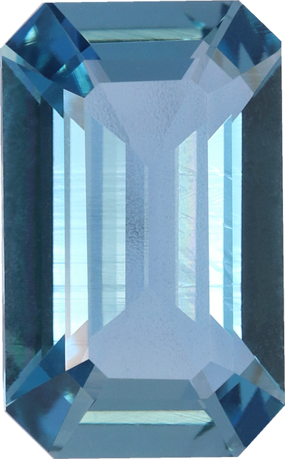 Rectangular cut aquamarine, 9.31 by 5.78 mm, shown at actual size