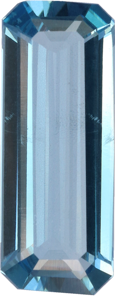Rectangular cut aquamarine, 11.27 by 4.44 mm, shown at actual size