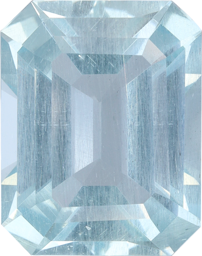 Rectangular cut aquamarine, 10.8 by 8.48 mm, shown at actual size