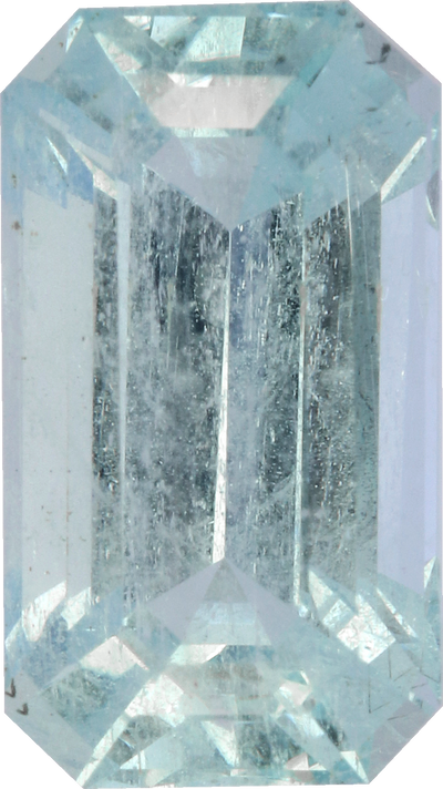 Rectangular cut aquamarine, 13.64 by 7.63 mm, shown at actual size