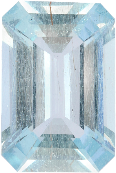 Rectangular cut aquamarine, 15.13 by 10.09 mm, shown at actual size