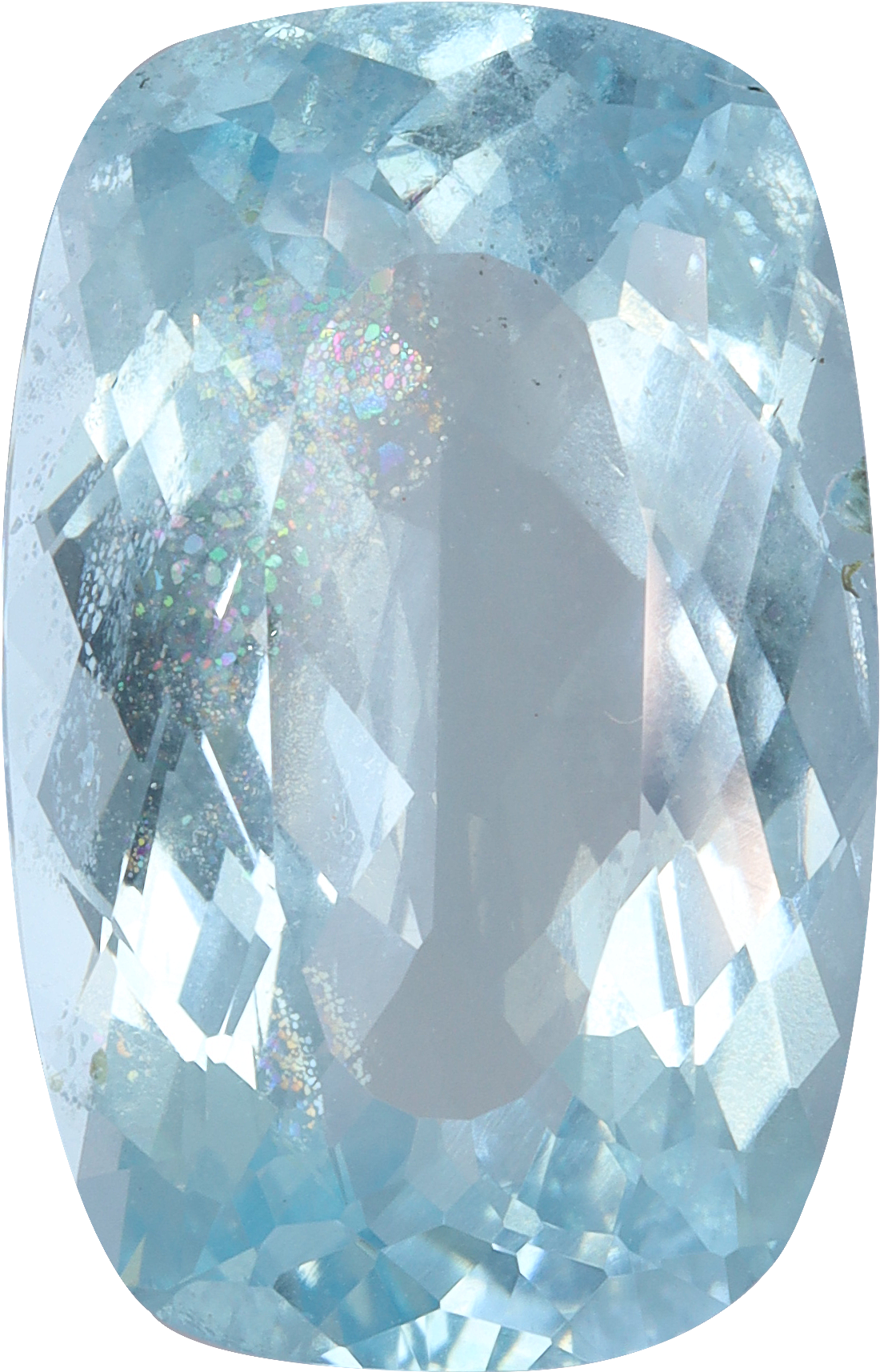 Cushion cut aquamarine, 18.23 by 11.76 mm, shown at actual size