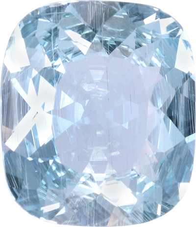 Cushion cut aquamarine, 14.09 by 12.21 mm, shown at actual size
