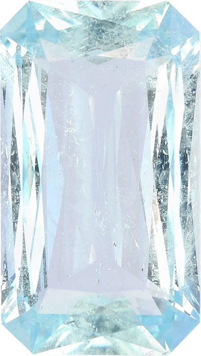Rectangular cut aquamarine, 16 by 9.08 mm, shown at actual size