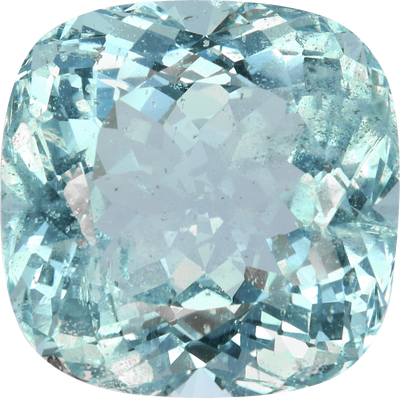 Cushion cut aquamarine, 17.91 by 17.82 mm, shown at actual size