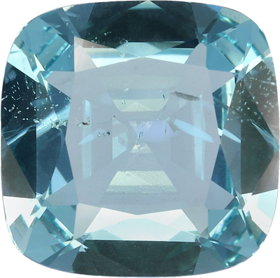 Cushion cut aquamarine, 10.2 by 10.14 mm, shown at actual size
