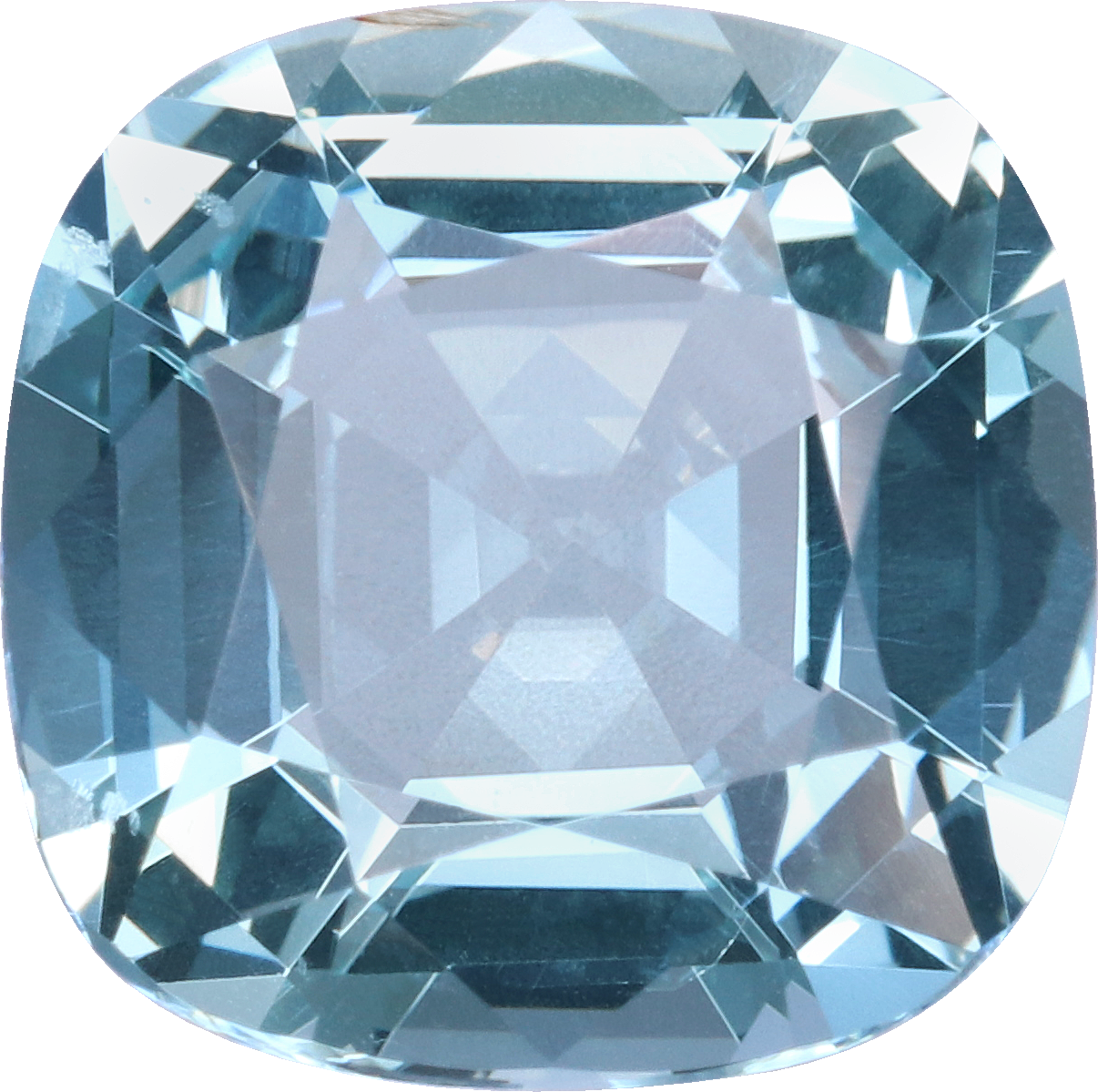 Cushion cut aquamarine, 8.06 by 7.99 mm, shown at actual size