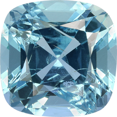 Cushion cut aquamarine, 10 by 9.99 mm, shown at actual size