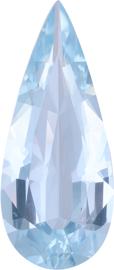 Pear cut aquamarine, 26.3 by 11.14 mm, shown at actual size