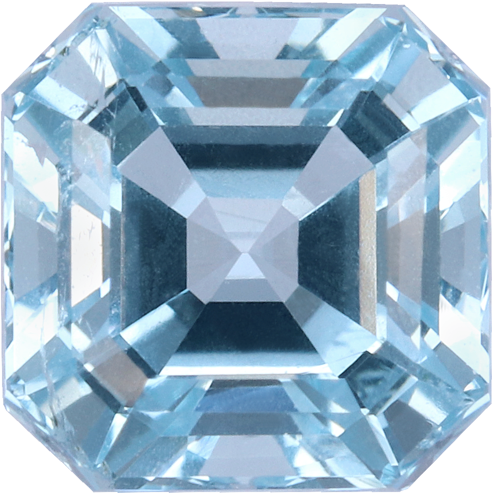 Square cut aquamarine, 6.19 by 6.18 mm, shown at actual size