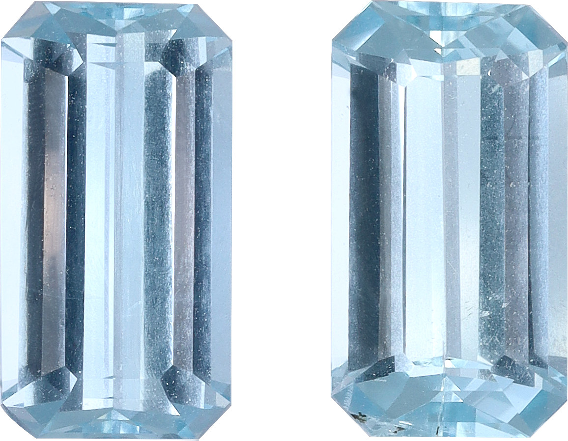 Rectangular cut aquamarine, 11.34 by 6.09 mm, shown at actual size