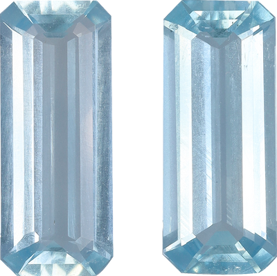 Rectangular cut aquamarine, 12.1 by 4.99 mm, shown at actual size