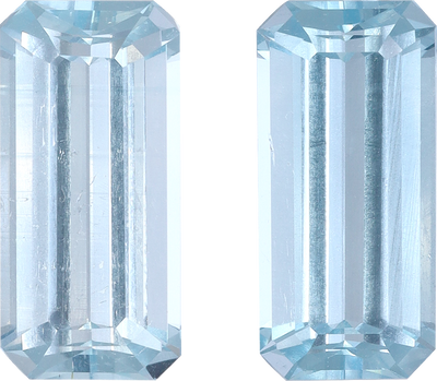 Rectangular cut aquamarine, 12.77 by 6.14 mm, shown at actual size