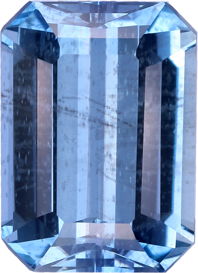 Rectangular cut aquamarine, 8.54 by 6.16 mm, shown at actual size