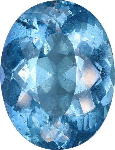 Oval cut aquamarine, 22.82 by 17.57 mm, shown at actual size