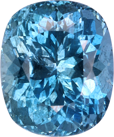 Cushion cut aquamarine, 10.9 by 9.08 mm, shown at actual size