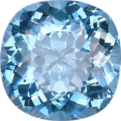 Cushion cut aquamarine, 10.01 by 10 mm, shown at actual size