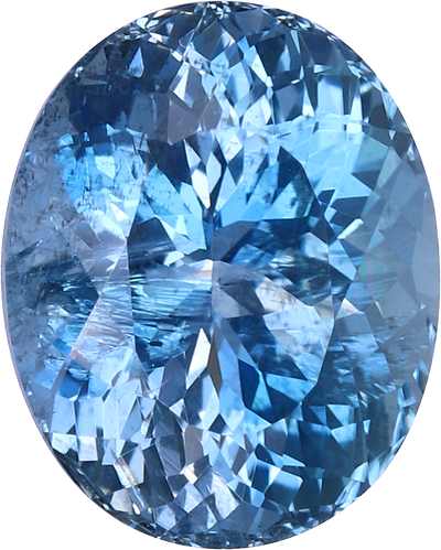 Oval cut aquamarine, 9.95 by 7.98 mm, shown at actual size