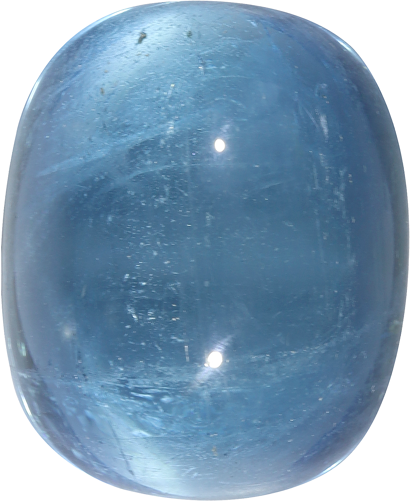 Cushion cut aquamarine, 26.65 by 21.6 mm, shown at actual size
