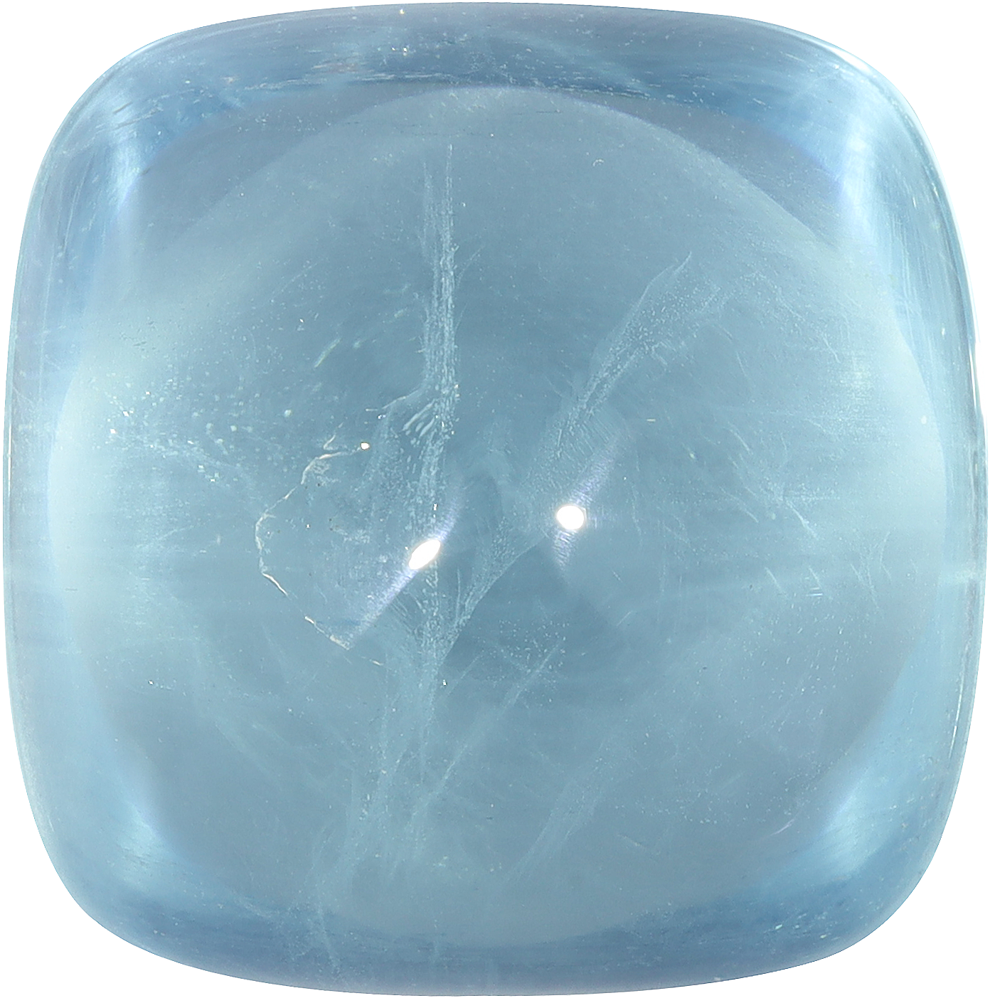 Cushion cut aquamarine, 23.6 by 23.45 mm, shown at actual size