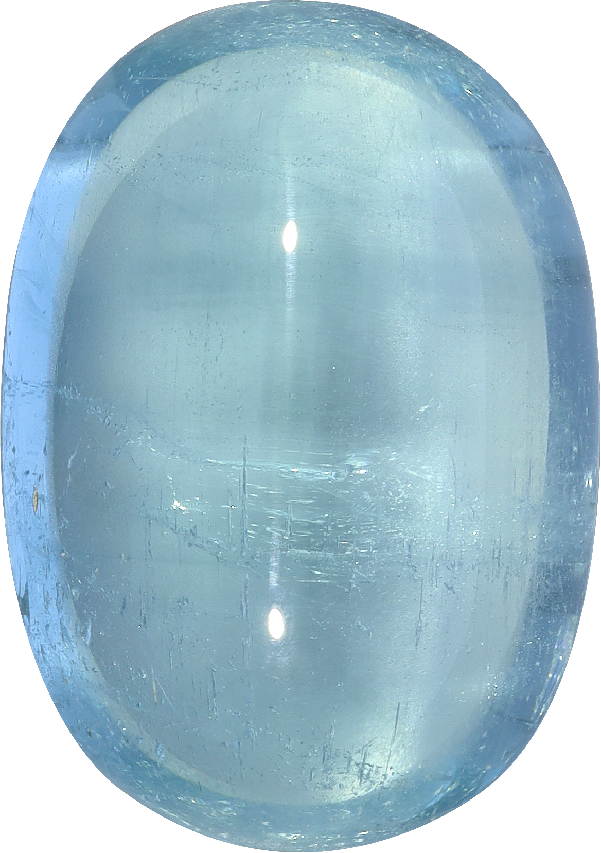 Oval cut aquamarine, 23.91 by 16.83 mm, shown at actual size