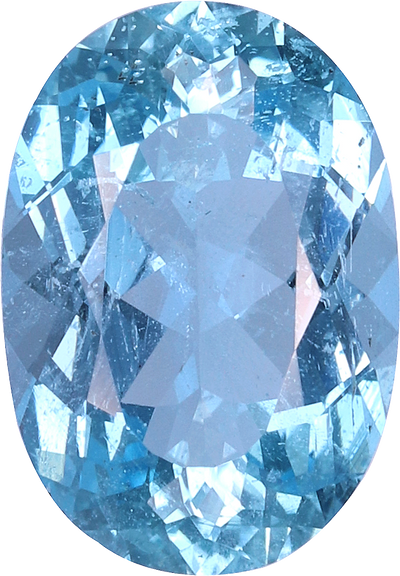 Oval cut aquamarine, 10.44 by 7.28 mm, shown at actual size