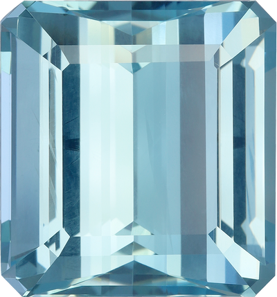 Rectangular cut aquamarine, 25.05 by 23.23 mm, shown at actual size
