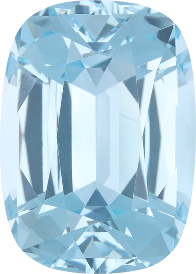 Cushion cut aquamarine, 29.35 by 21.02 mm, shown at actual size