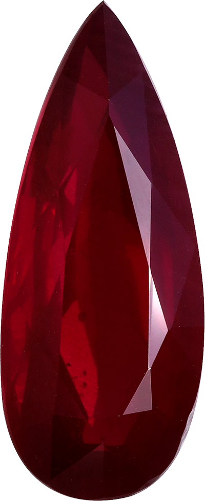 Pear cut mozambique ruby, 15.51 by 6.39 mm, shown at actual size