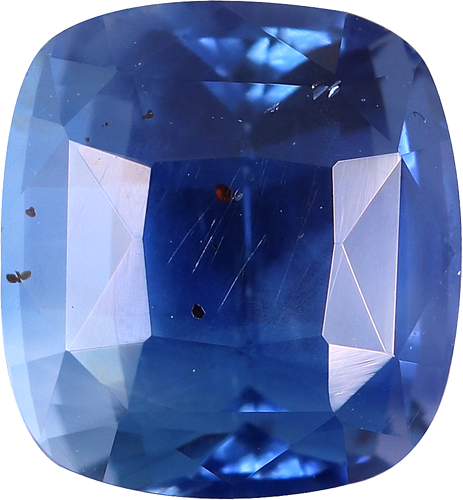 Cushion cut blue sapphire, 6.74 by 6.27 mm, shown at actual size
