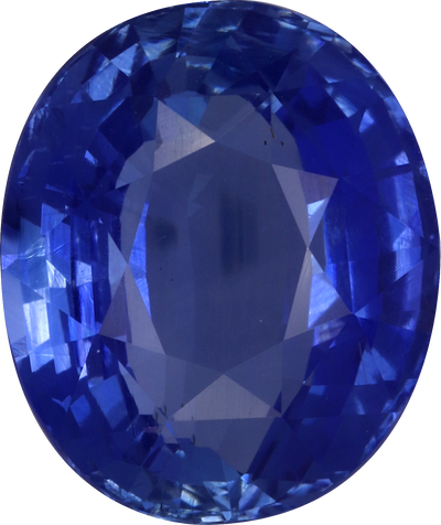 Oval cut blue sapphire, 10.87 by 9.12 mm, shown at actual size
