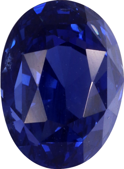 Oval cut blue sapphire, 7.16 by 5.29 mm, shown at actual size