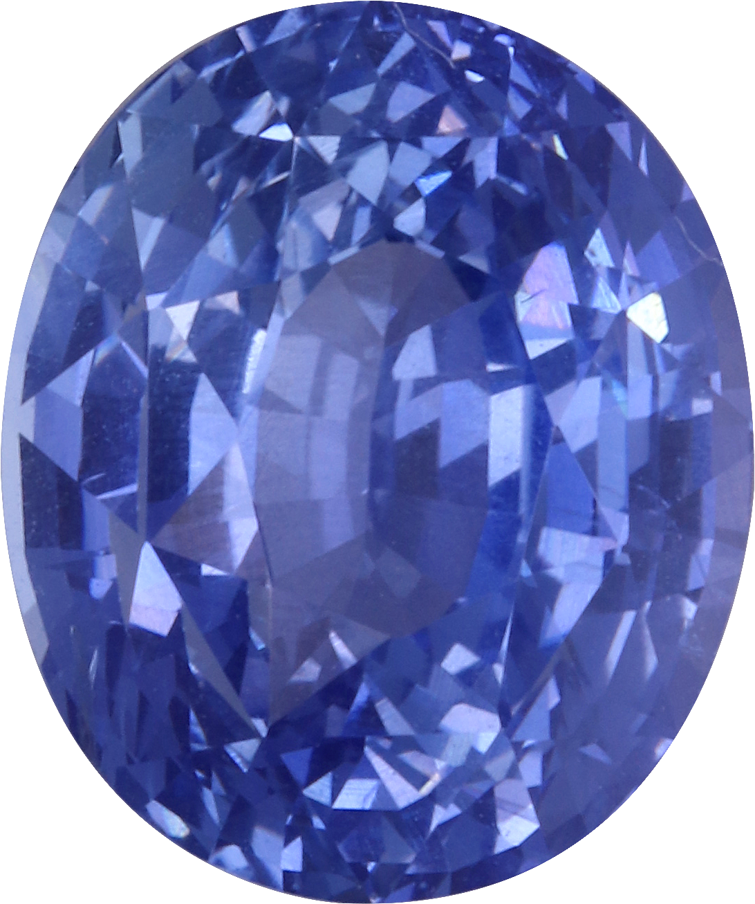 Oval cut blue sapphire, 8.93 by 7.44 mm, shown at actual size
