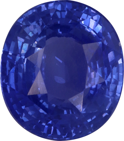 Oval cut blue sapphire, 9.33 by 8.21 mm, shown at actual size