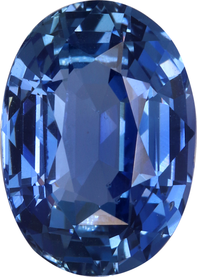 Oval cut blue sapphire, 10.47 by 7.38 mm, shown at actual size