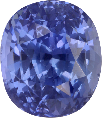 Oval cut blue sapphire, 9.09 by 7.79 mm, shown at actual size