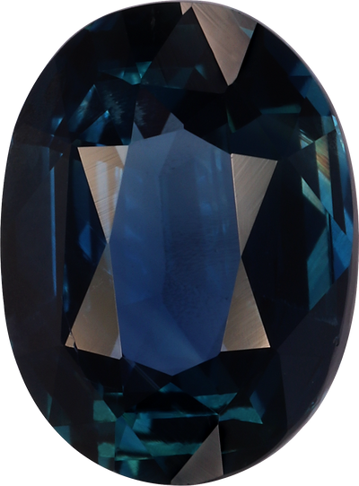 Oval cut blue sapphire, 9.47 by 7.03 mm, shown at actual size