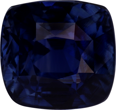 Cushion cut blue sapphire, 7.11 by 6.81 mm, shown at actual size