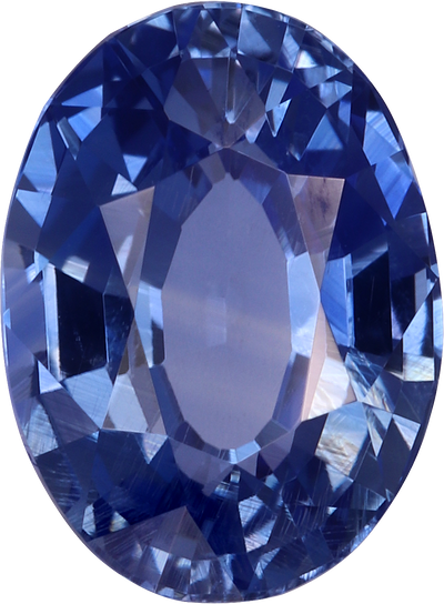 Oval cut blue sapphire, 8.53 by 6.31 mm, shown at actual size
