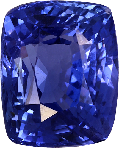 Cushion cut blue sapphire, 9.17 by 7.41 mm, shown at actual size
