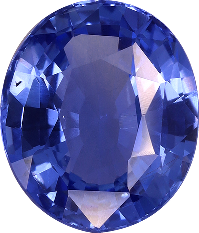 Oval cut blue sapphire, 9.33 by 7.91 mm, shown at actual size