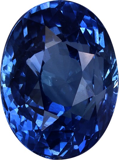 Oval cut blue sapphire, 9.02 by 6.7 mm, shown at actual size