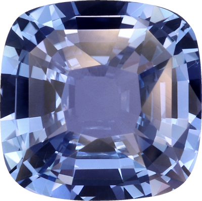 Cushion cut blue sapphire, 8.15 by 8.11 mm, shown at actual size