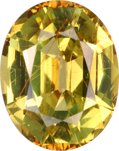 Oval cut chrysoberyl, 10.2 by 8.11 mm, shown at actual size