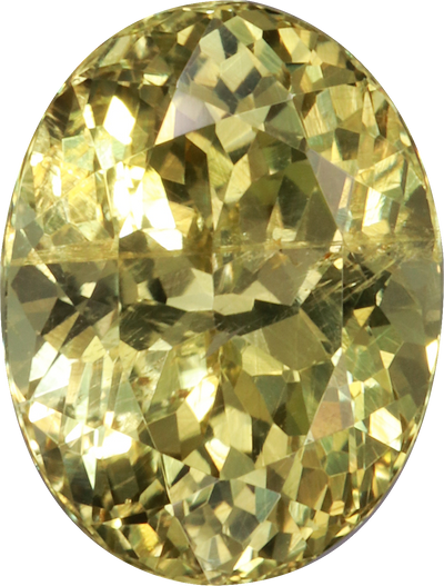 Oval cut chrysoberyl, 10.27 by 7.81 mm, shown at actual size